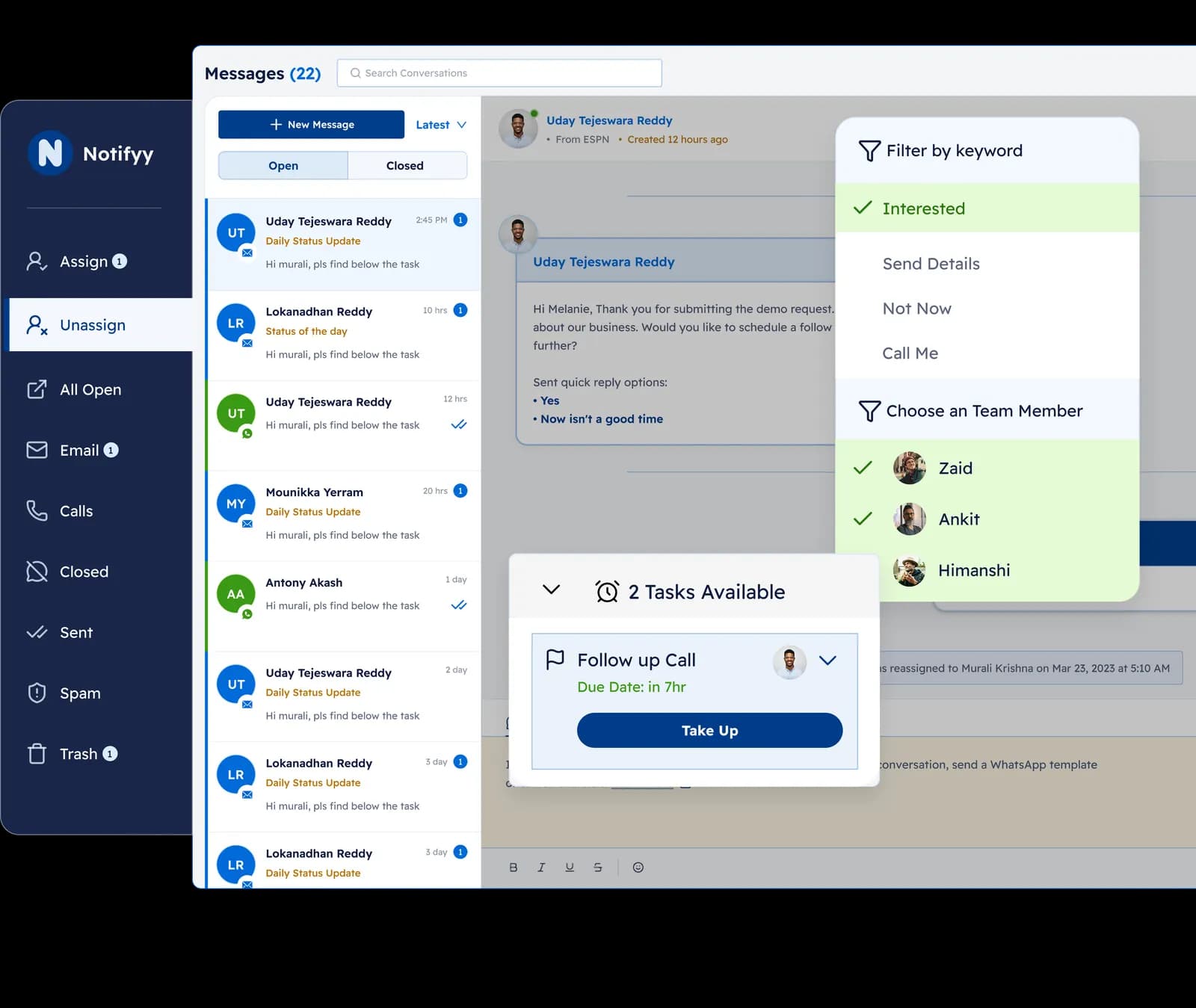 Cloud based CRM software dashboard showing contact management and segmentation