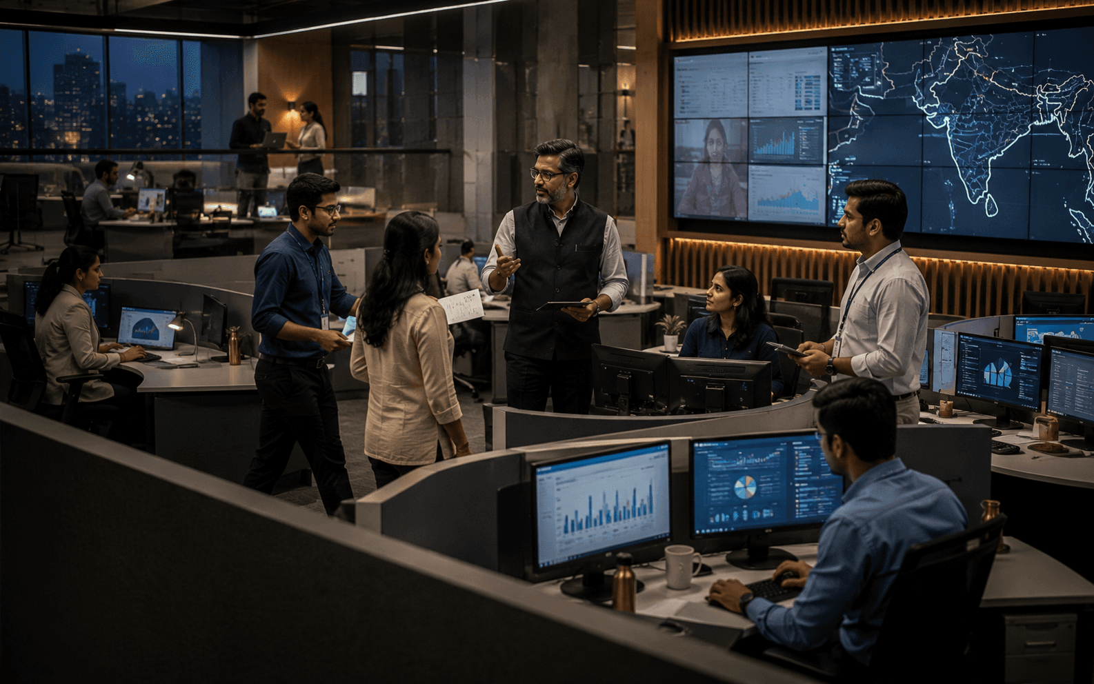 Enterprise operations team coordinating customer activity across India