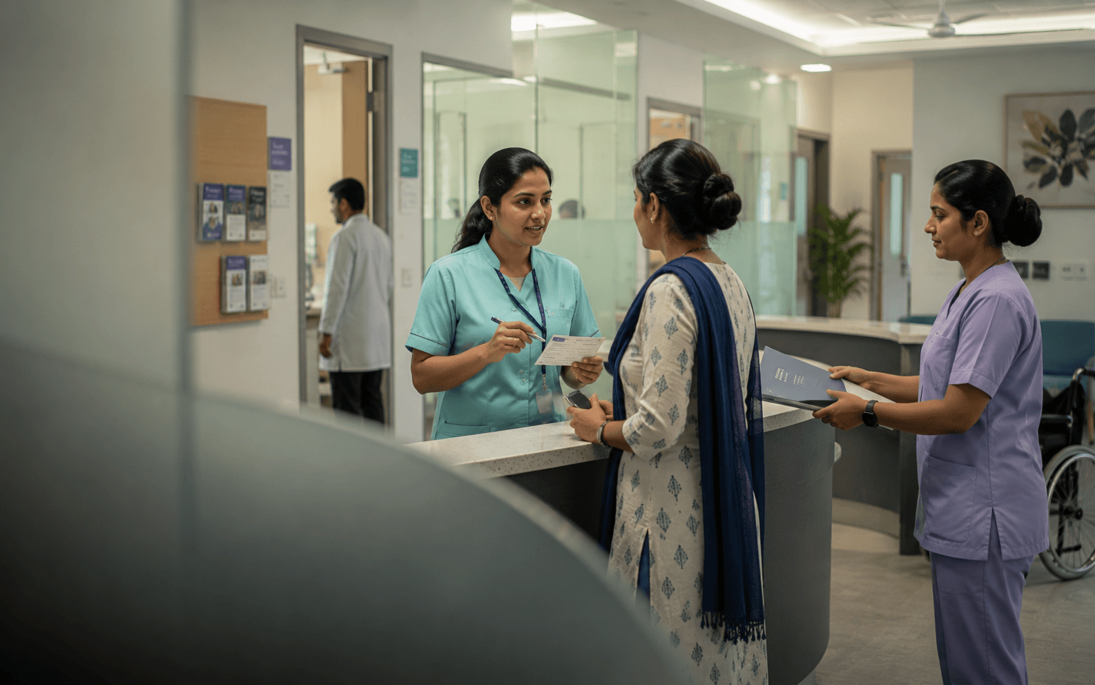 Healthcare team coordinating a patient's follow-up appointment