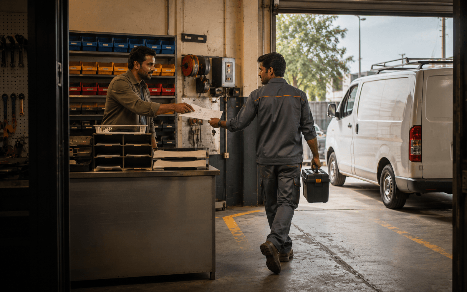 Service dispatcher assigning a work order to a field technician