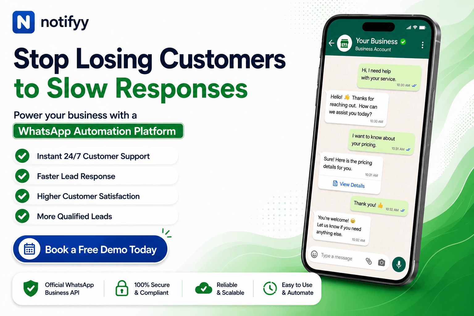 Official WhatsApp Business API supporting secure business automation