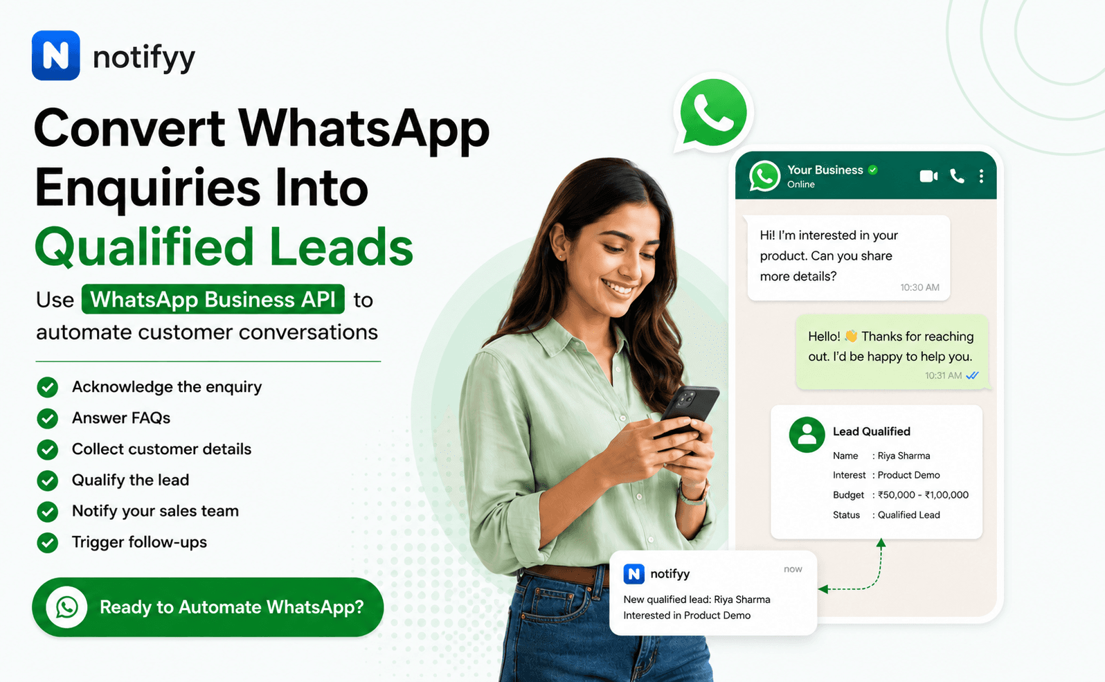 WhatsApp API solutions helping businesses convert enquiries into qualified leads